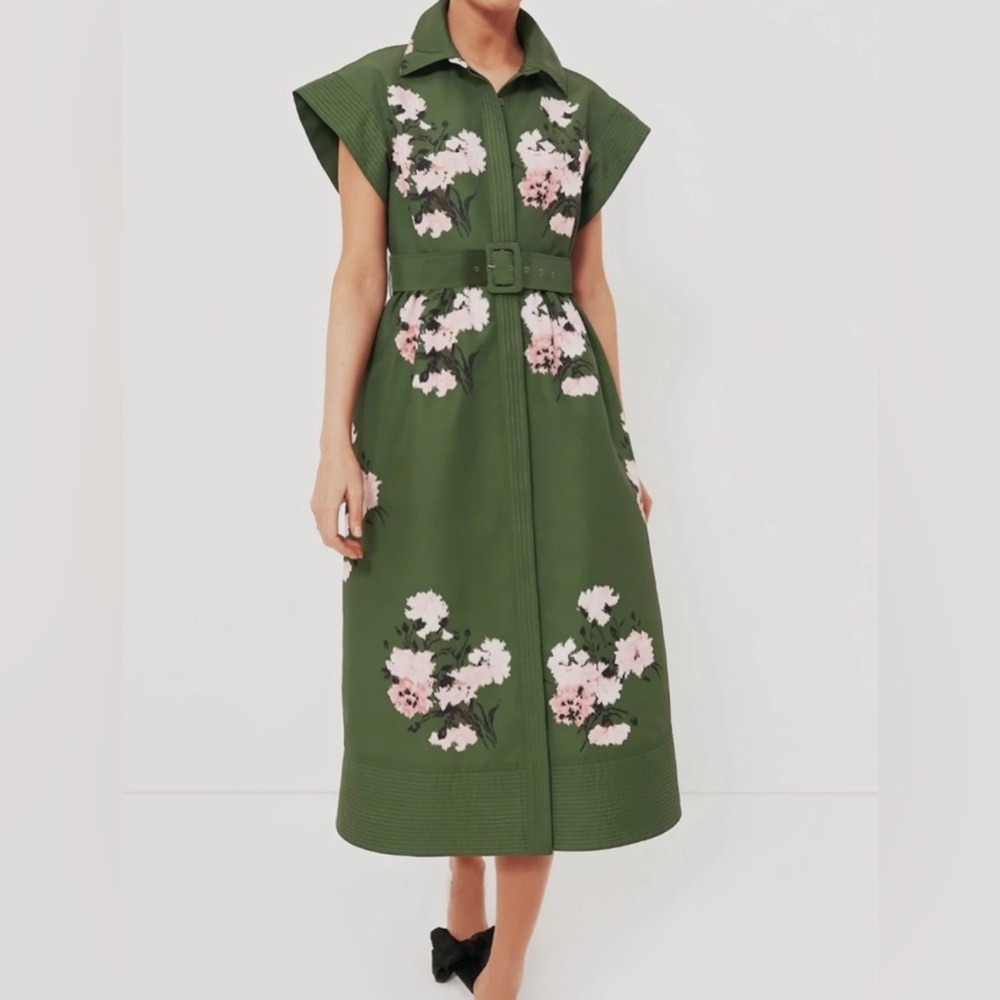 Tuckernuck Olive and Pressed Powder Floral Chloe Dress